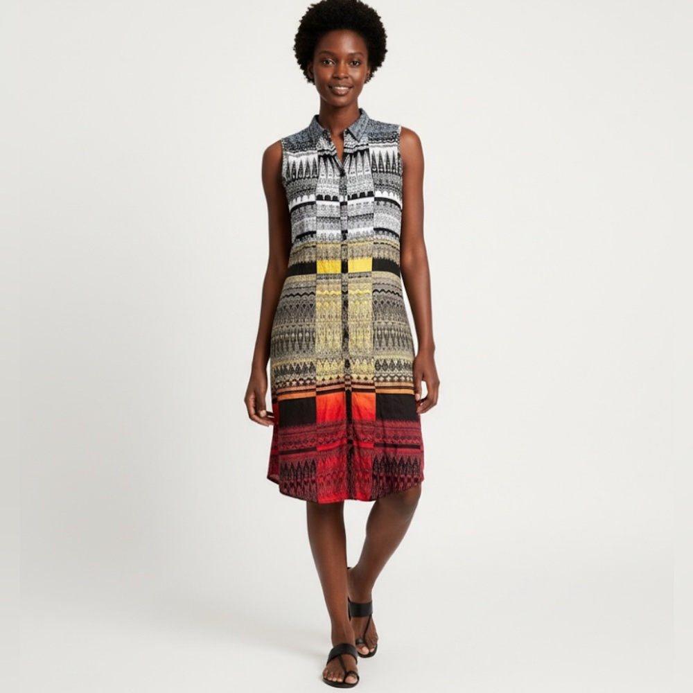 Dorry Color-block Sleeveless Boho Button Front Dress Size Small Colorful Bold